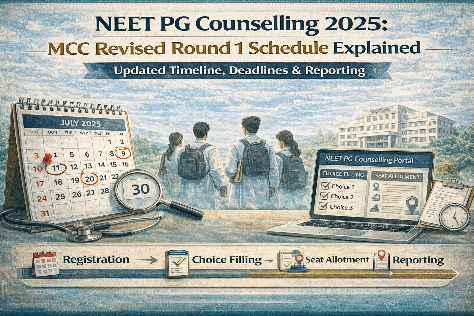 NEET PG Counselling 2025: MCC Revised Round 1 Schedule Explained – Updated Timeline, Deadlines and Reporting